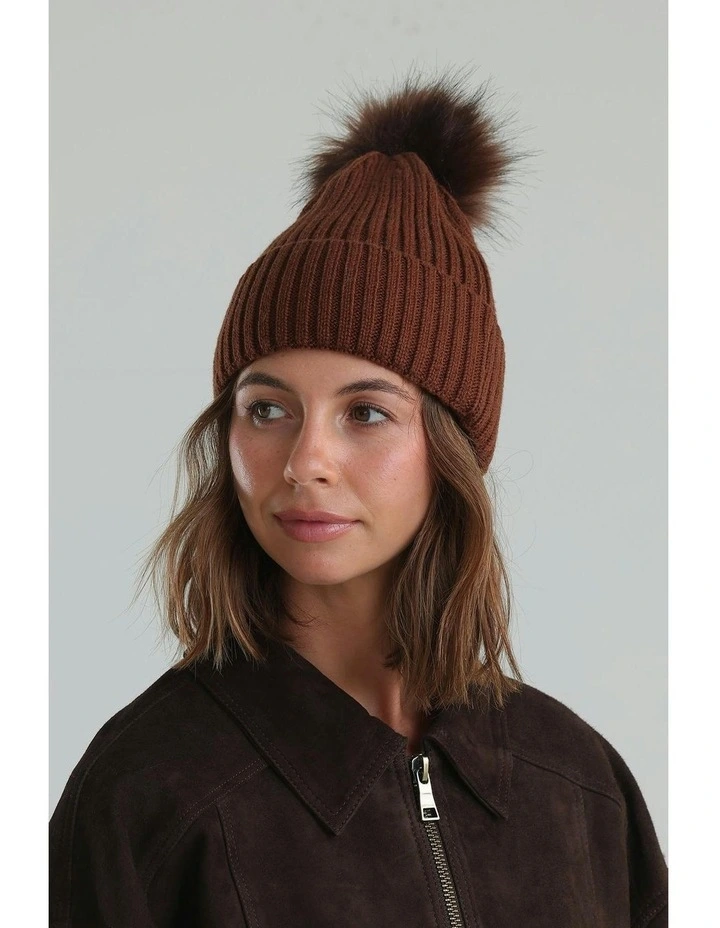 Valentine Wool-Blend Beanie in Chocolate Brown image 4