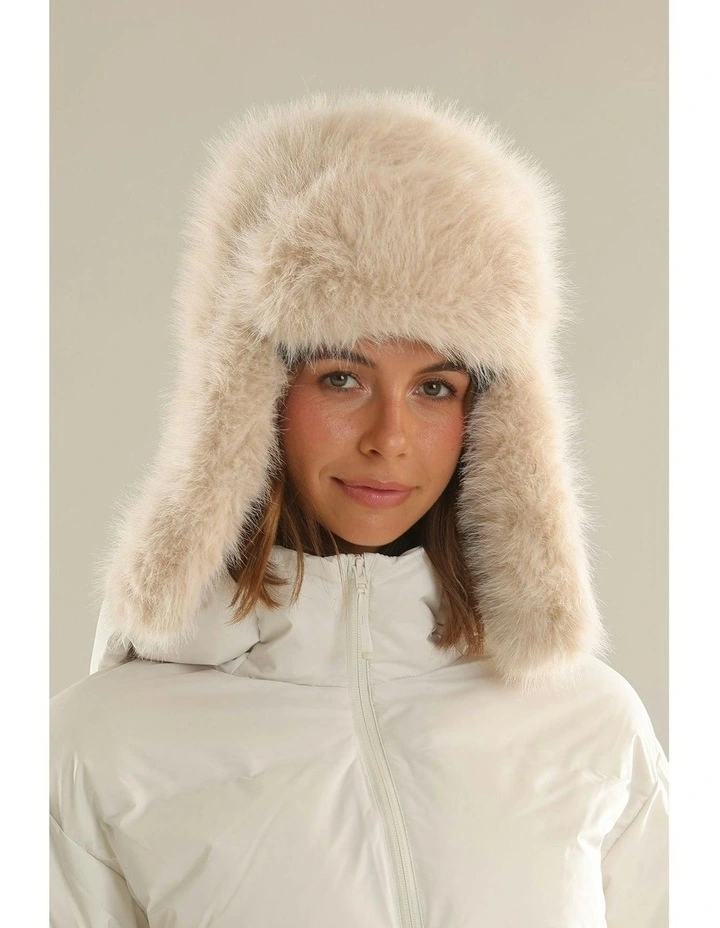 Zoe Faux Fur Trapper Hat in Cream image 2