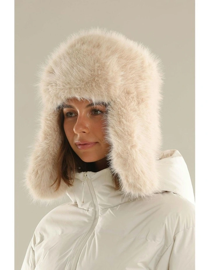 Zoe Faux Fur Trapper Hat in Cream image 3