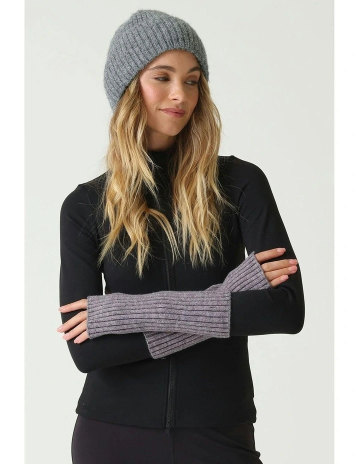 Asha Rib Knit Fingerless Gloves in Grey image 2