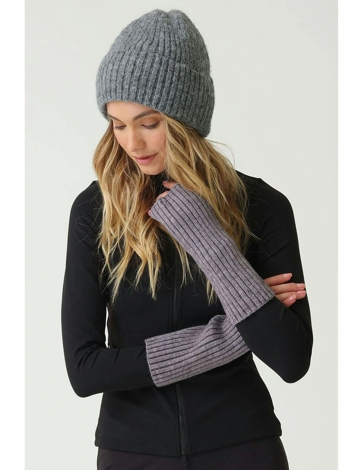 Asha Rib Knit Fingerless Gloves in Grey image 3
