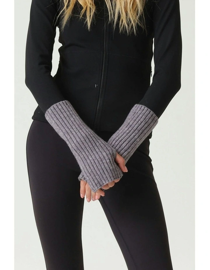 Asha Rib Knit Fingerless Gloves in Grey image 4