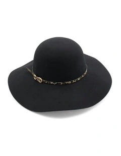 Teagan Wool Felt Floppy Hat in Black