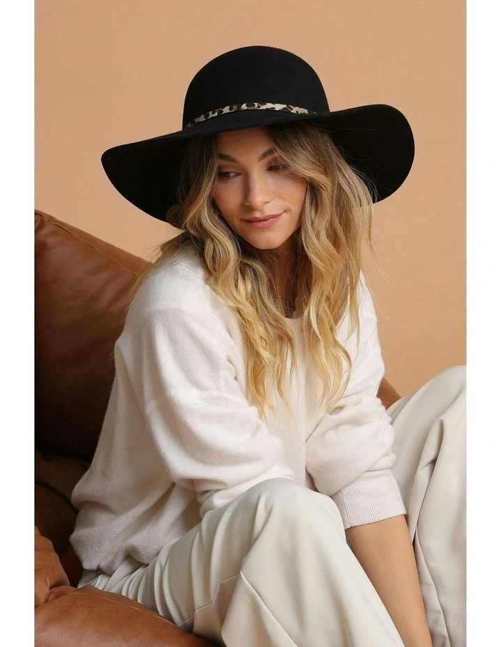 Teagan Wool Felt Floppy Hat in Black image 2