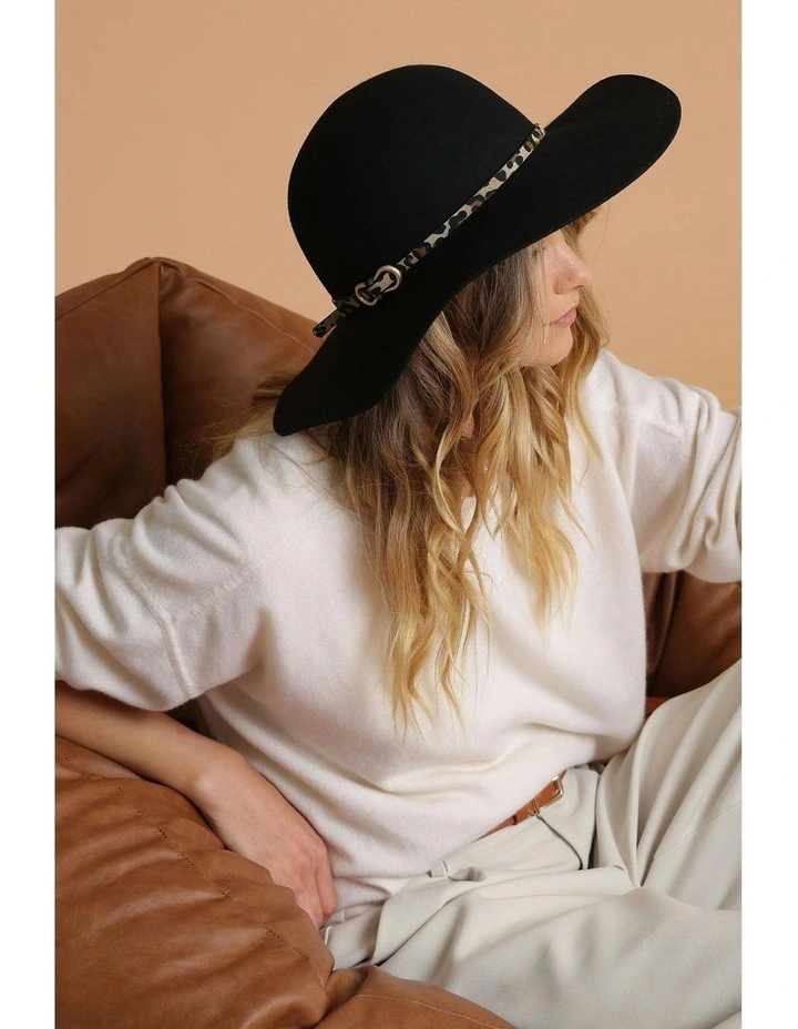 Teagan Wool Felt Floppy Hat in Black image 4