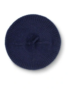 Stevie Rib Knit Beret in Navy Blue