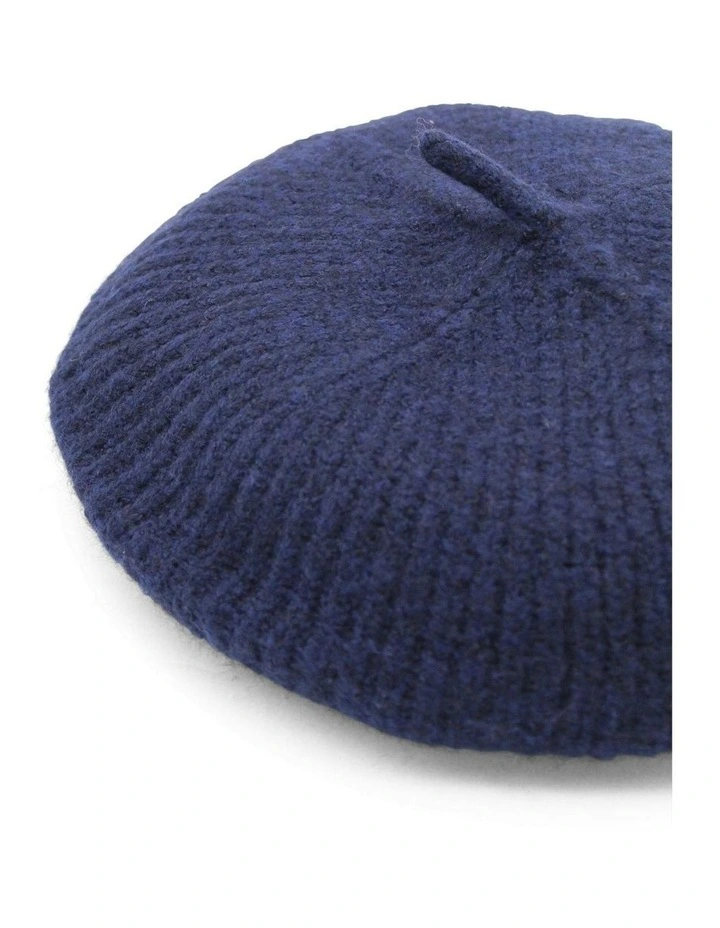 Stevie Rib Knit Beret in Navy Blue image 2