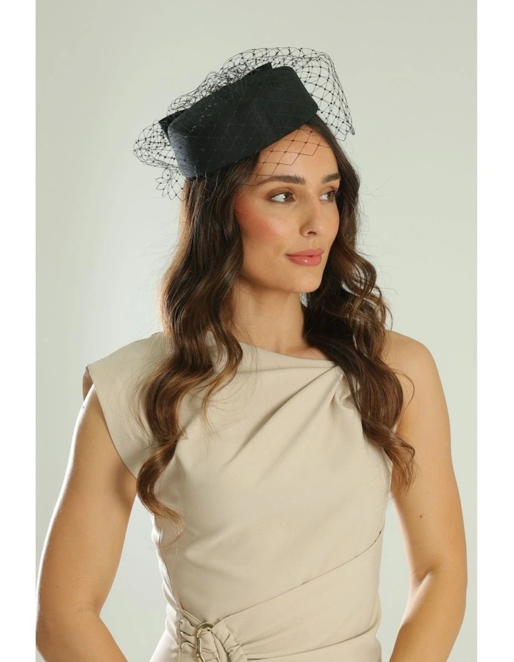 Jacqui Racewear Pillbox Hat in Black image 1