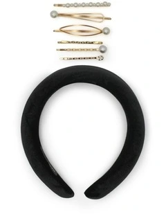 Evening Essentials Velvet Headband & Hair Pins Gift Pack in Black