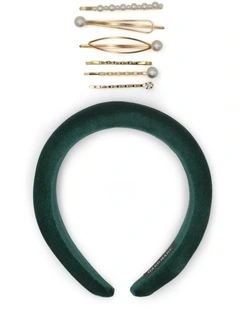 Evening Essentials Velvet Headband & Hair Pins Gift Pack in Emerald Green