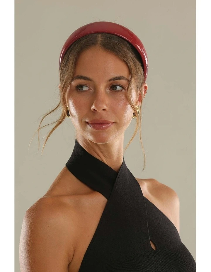 Melody Faux Leather Headband in Burgundy Red image 2