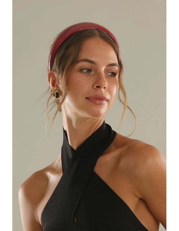 Melody Faux Leather Headband in Burgundy Red image 3