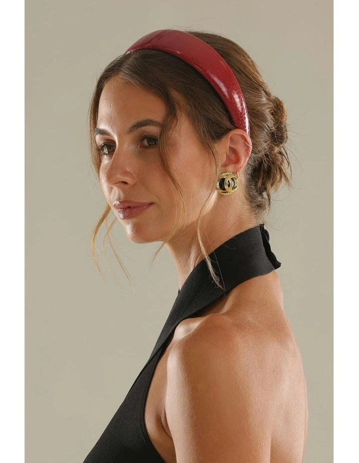 Melody Faux Leather Headband in Burgundy Red image 5