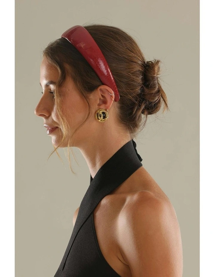 Melody Faux Leather Headband in Burgundy Red image 7