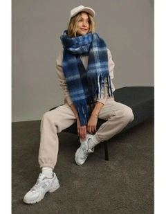 Jessica Woven Check Scarf in Blue