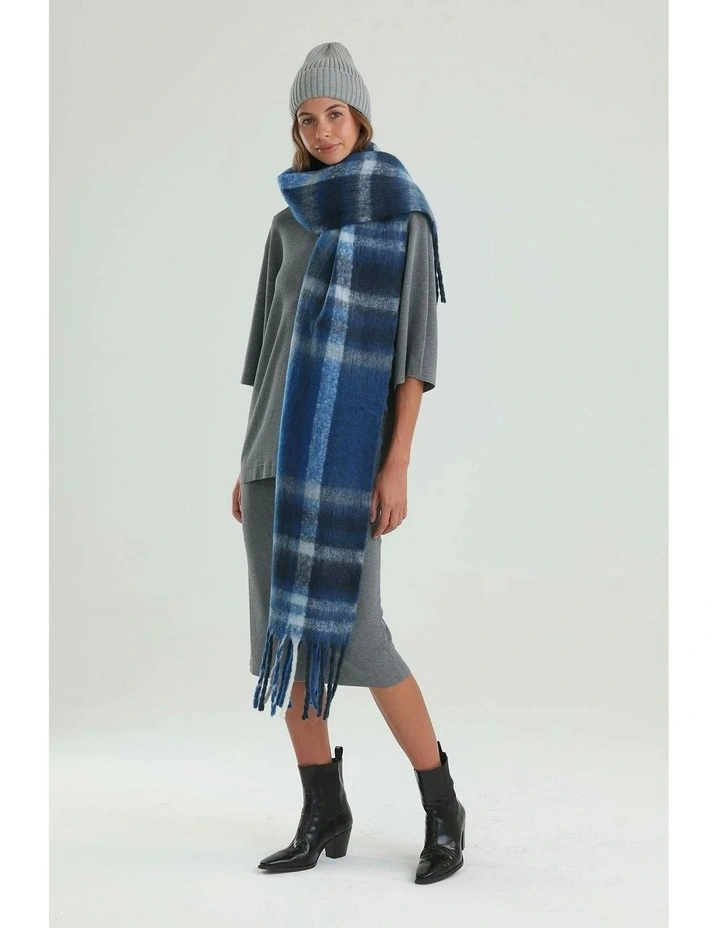 Jessica Woven Check Scarf in Blue image 3
