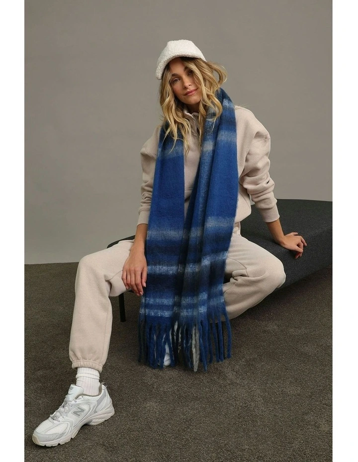 Jessica Woven Check Scarf in Blue image 3