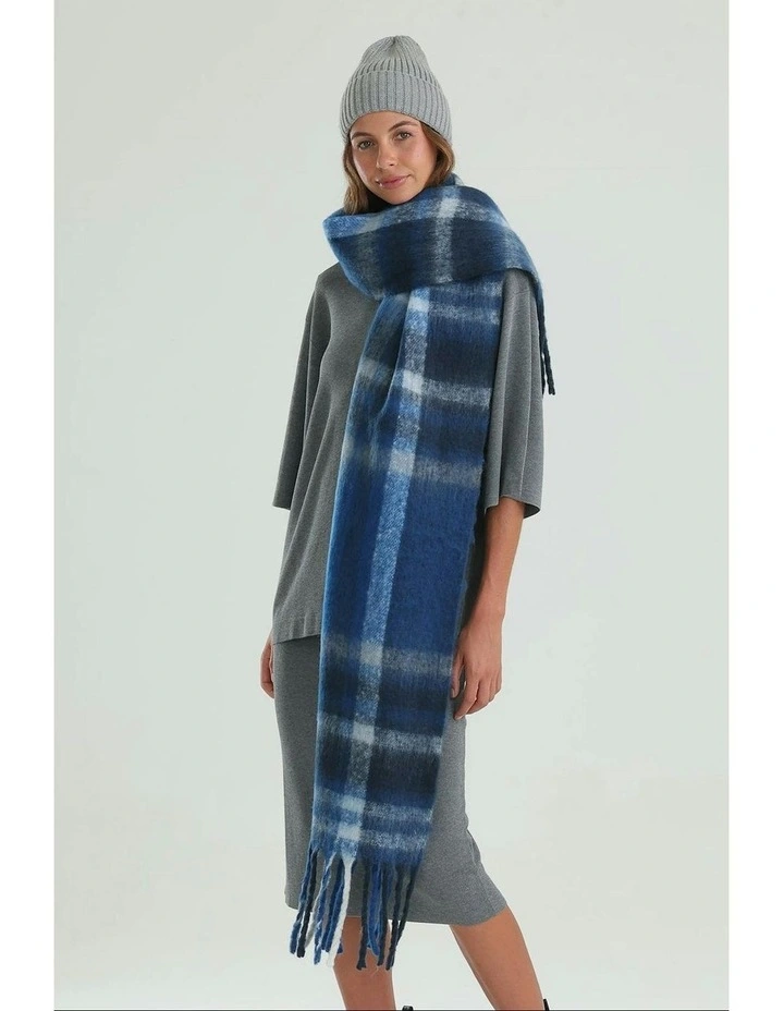 Jessica Woven Check Scarf in Blue image 6
