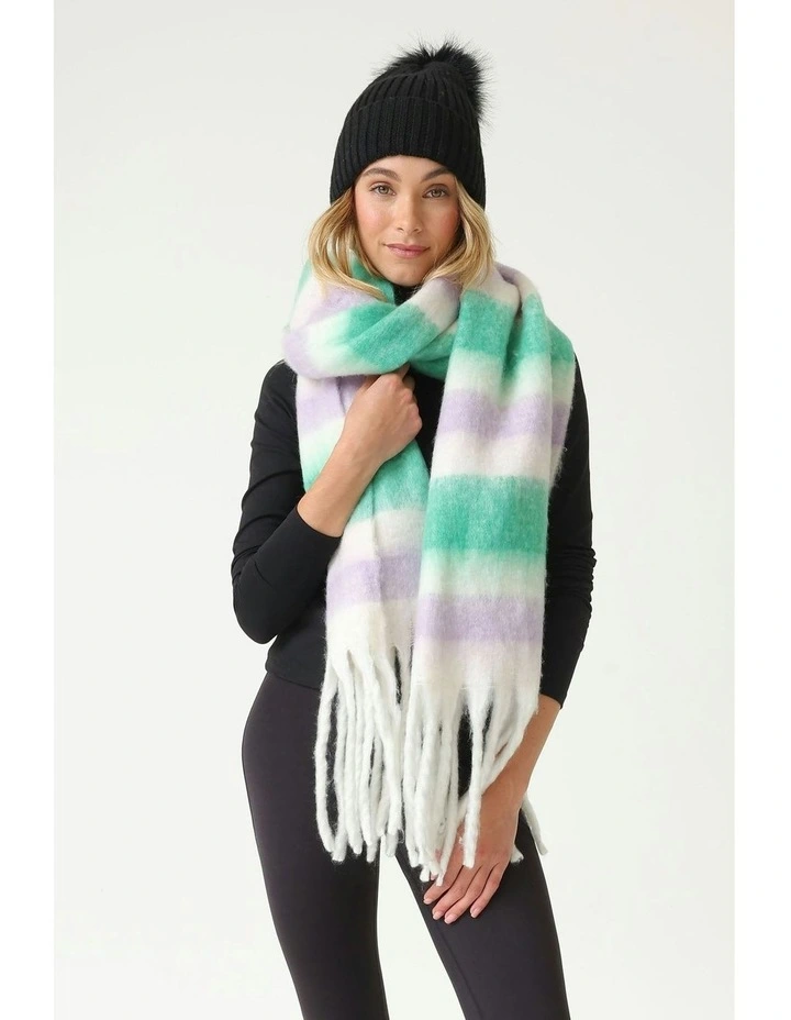 Jenna Chunky Striped Scarf in Green image 1