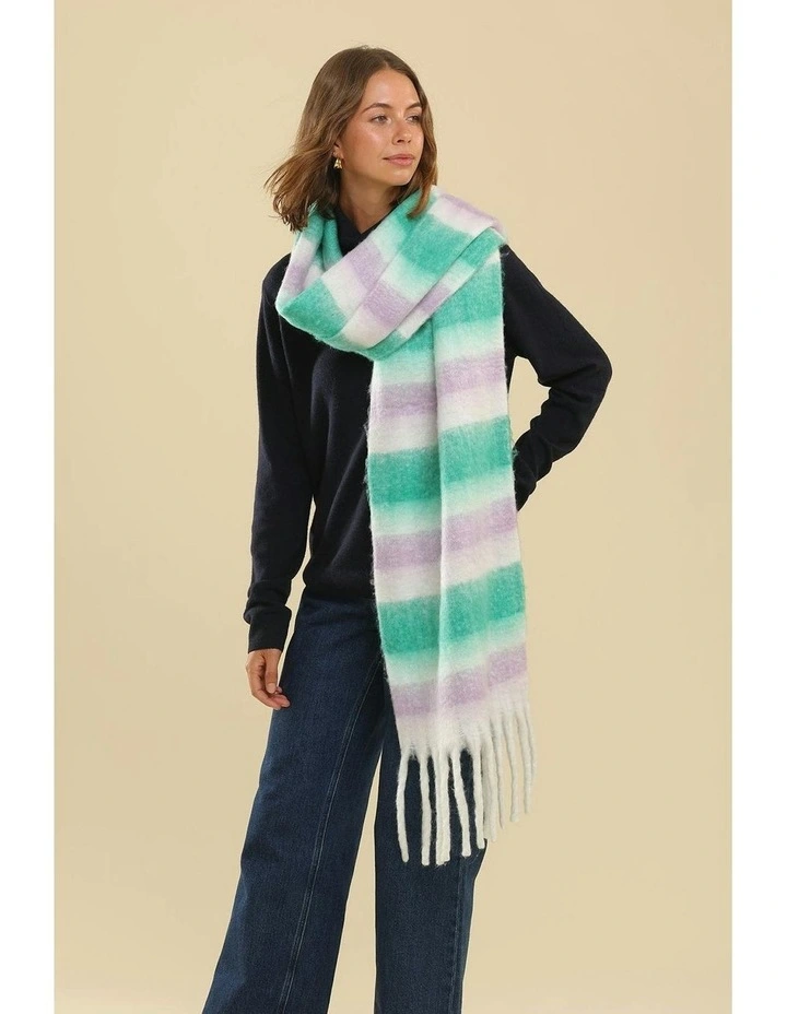 Jenna Chunky Striped Scarf in Green image 2
