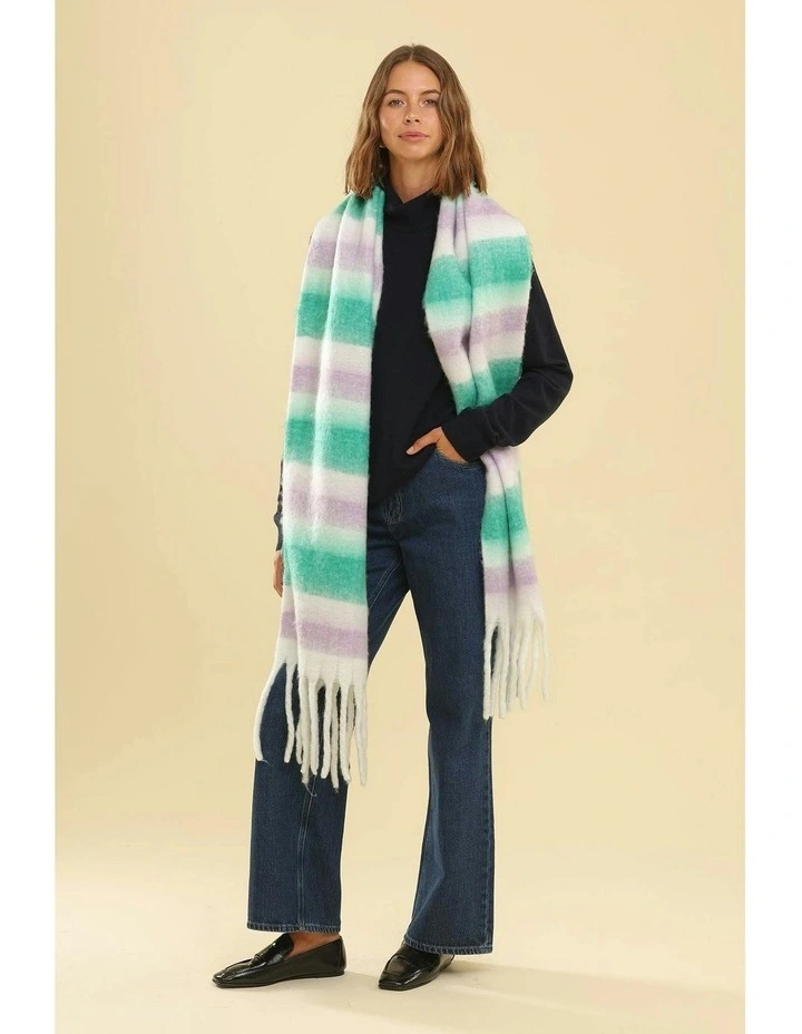 Jenna Chunky Striped Scarf in Green image 4