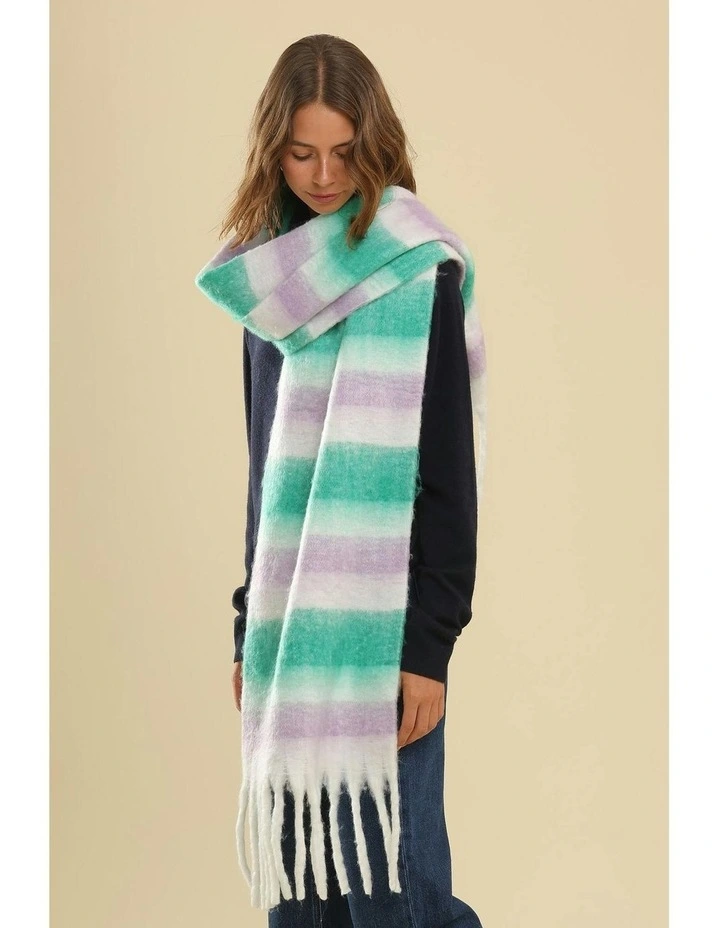 Jenna Chunky Striped Scarf in Green image 5