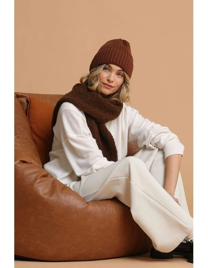 Mallory Boucle Knit Scarf in Brown image 3