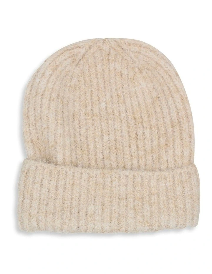 Marley Rib Knit Beanie in Cream image 4