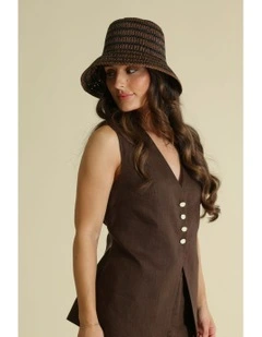 Delphine Crochet Bucket Hat in Brown