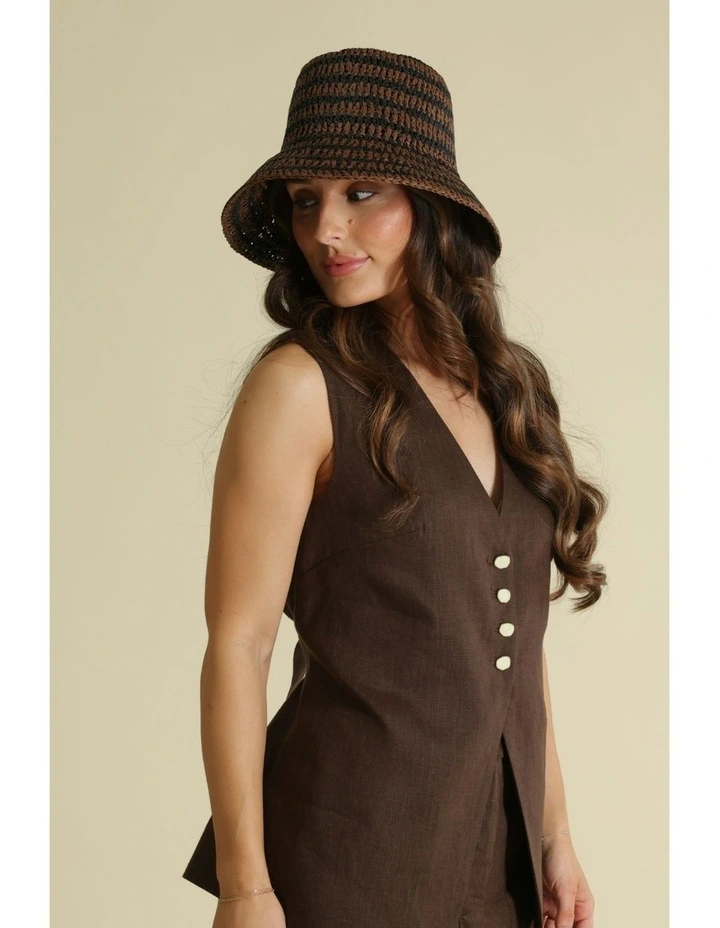 Delphine Crochet Bucket Hat in Brown image 1