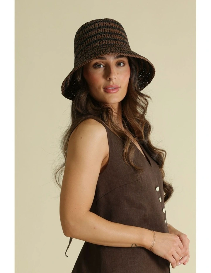 Delphine Crochet Bucket Hat in Brown image 4