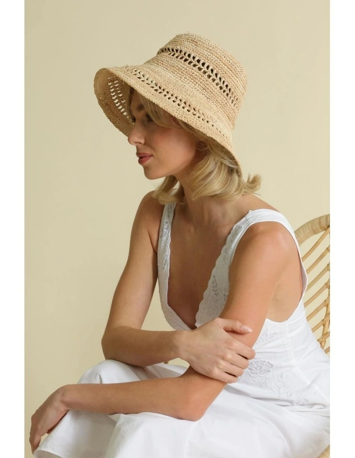 Naia Crochet Bucket Hat in Natural image 3