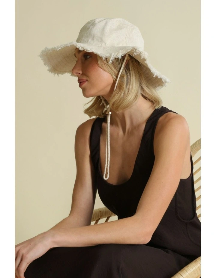 Cleo Linen-Blend Bucket Hat in Beige image 1