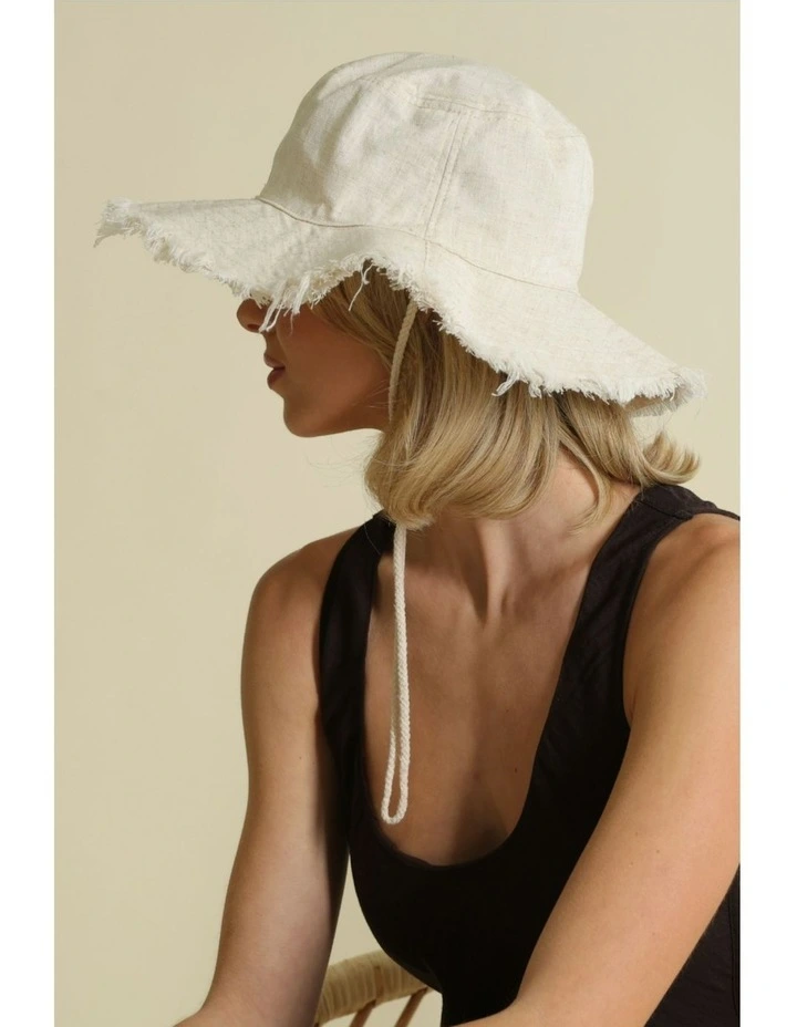 Cleo Linen-Blend Bucket Hat in Beige image 6