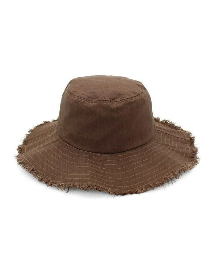 Cleo Linen-Blend Bucket Hat in Chocolate Brown image 1