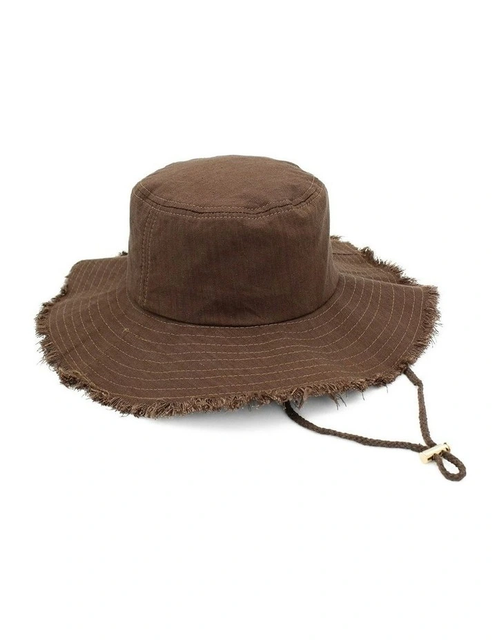 Cleo Linen-Blend Bucket Hat in Chocolate Brown image 2