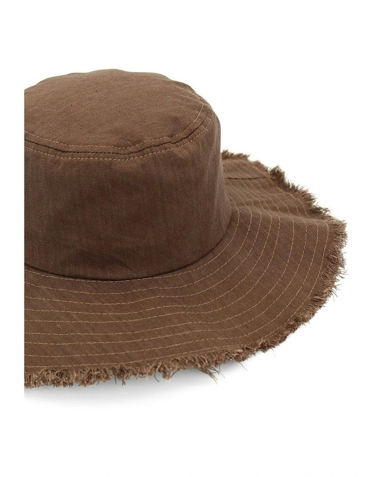 Cleo Linen-Blend Bucket Hat in Chocolate Brown image 3