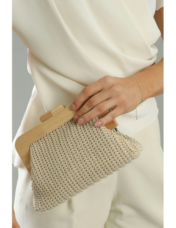 Erica Woven Clutch in Beige image 6