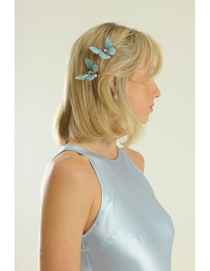 Monarch Hair Clip Set in Blue image 2