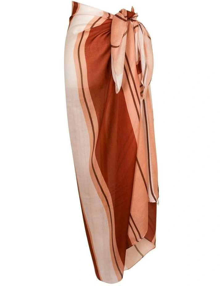 Arianna Striped Beach Sarong in Tan Brown image 1