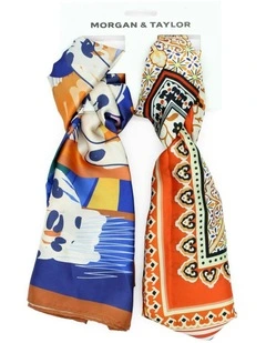 Shae Hair Scarf Pack in Orange and Blue