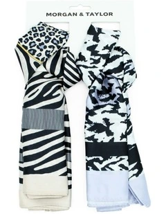 Selma Hair Scarf Pack in Black & White Animal Print