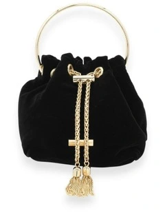Nicola Velvet Bucket Bag in Black