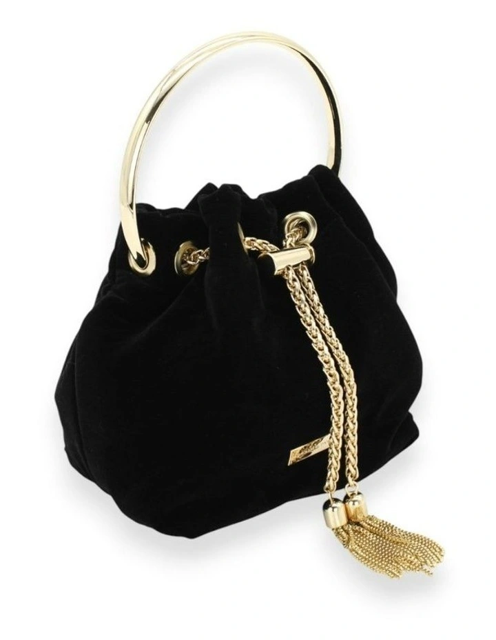 Nicola Velvet Bucket Bag in Black image 2