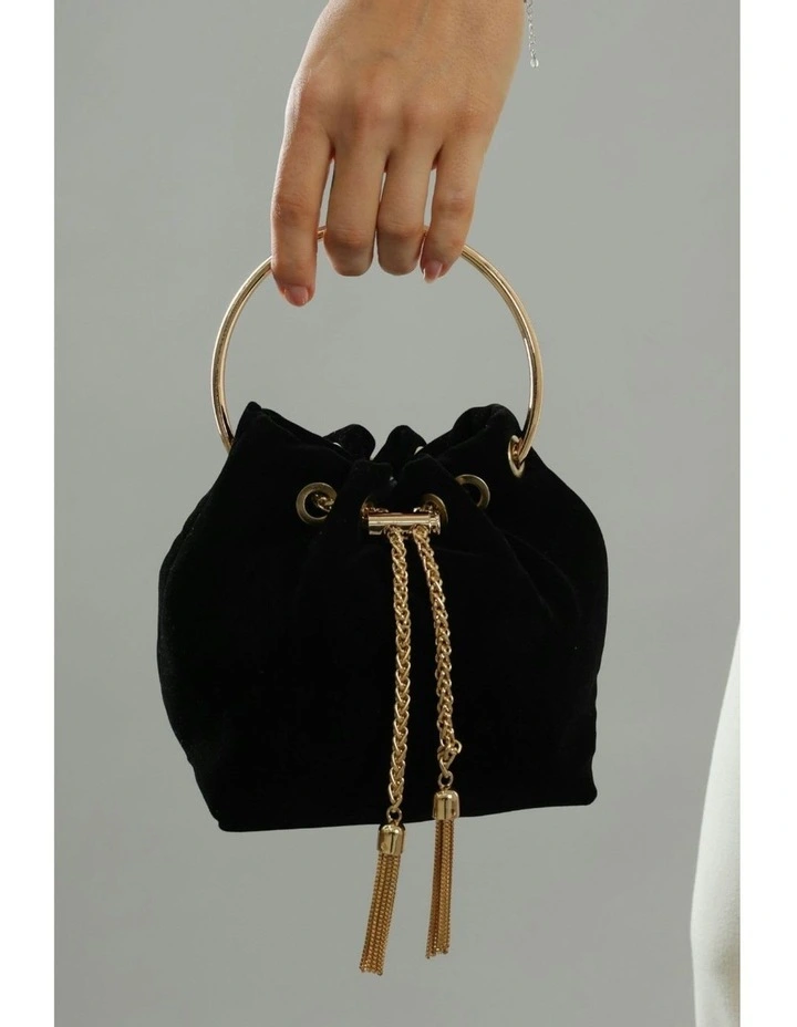 Nicola Velvet Bucket Bag in Black image 4