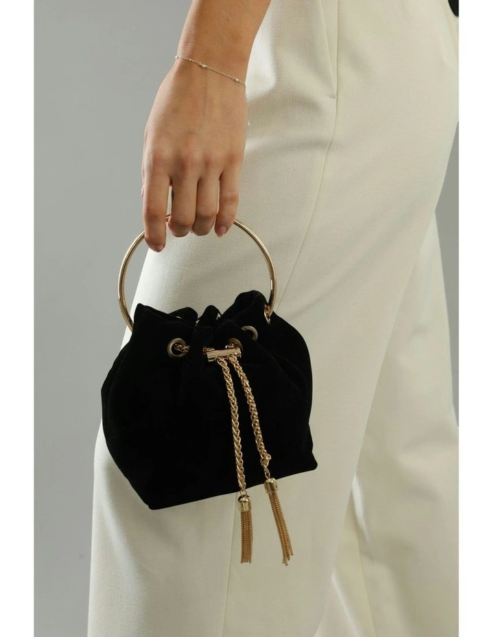 Nicola Velvet Bucket Bag in Black image 6