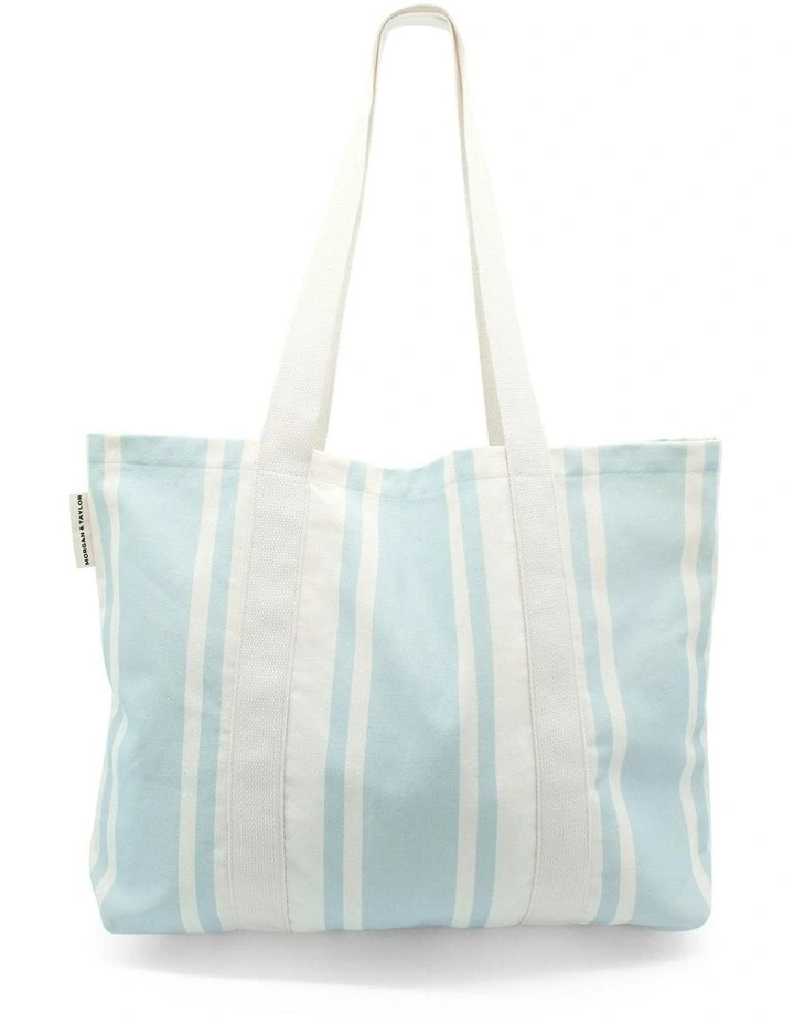 Breeze Beach Tote Bag in Blue and White Stripe image 1
