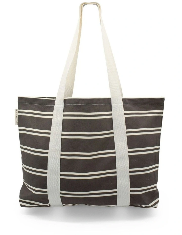 Dune Beach Tote Bag in Chocolate Brown and White Stripe image 1