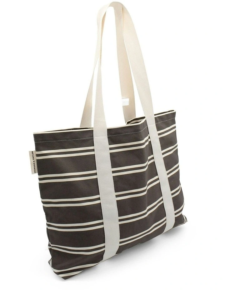 Dune Beach Tote Bag in Chocolate Brown and White Stripe image 2