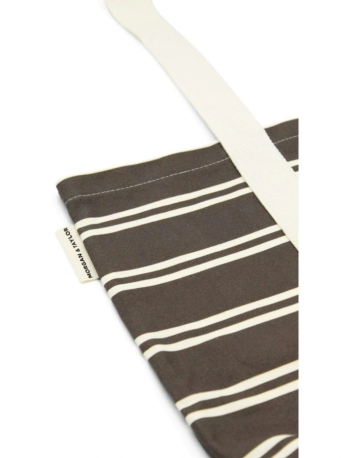 Dune Beach Tote Bag in Chocolate Brown and White Stripe image 3